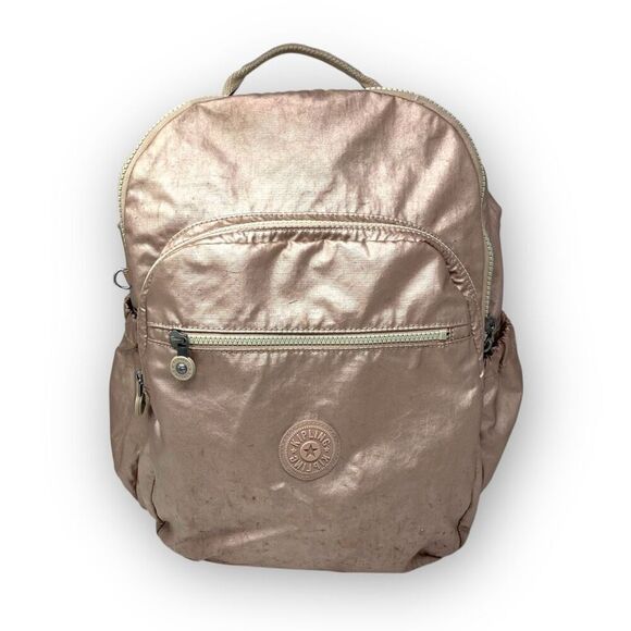 Kipling Seoul Pink Large Metallic Laptop Backpack - Picture 1 of 14